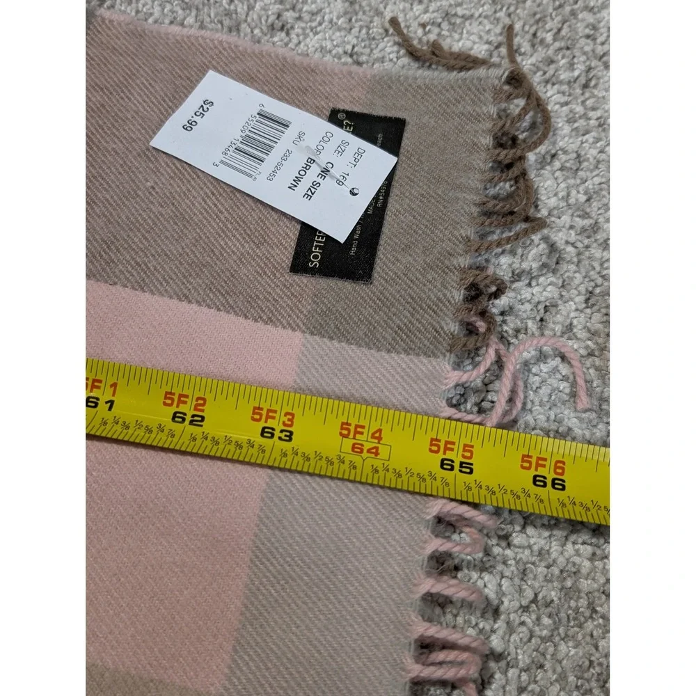D&Y Scarf‎ Women Brown Pink Plaid Softer Than Cashmere Acrylic Fringe Wrap New